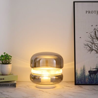 Nordic Light Luxury Clear Glass Round Marble Base LED Table Lamp