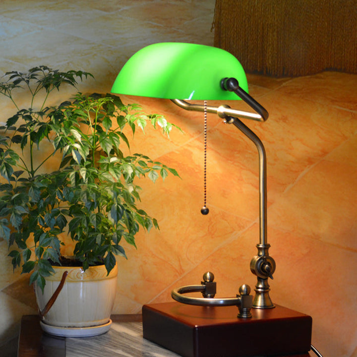 Lámpara de mesa de 1 luz de hierro de madera maciza con pantalla verde cuadrada vintage tradicional para sala de estar 