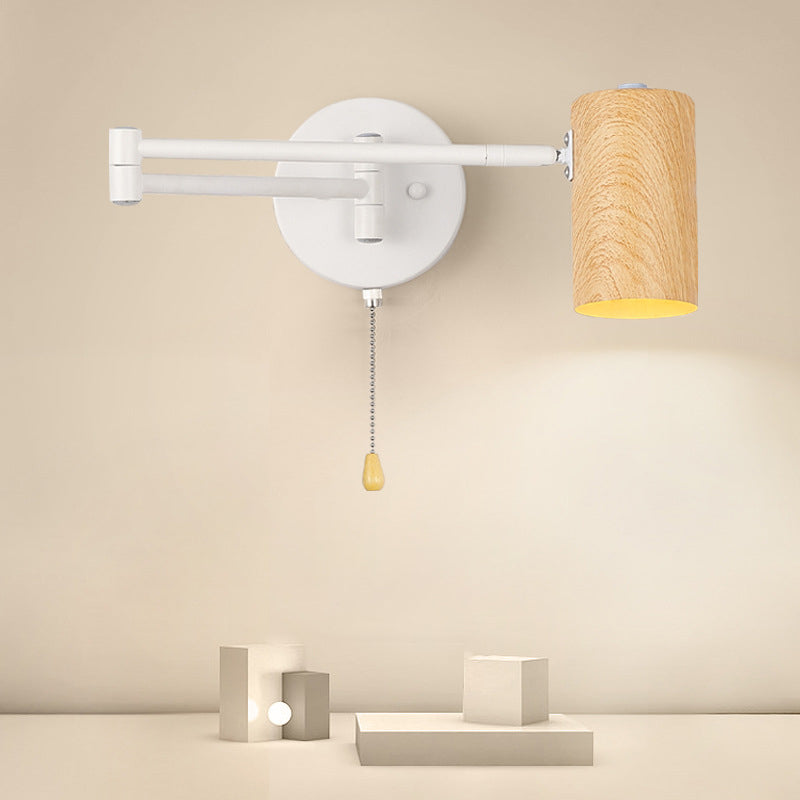 Applique murale 1 lumière en fer, plastique et grain de bois scandinave contemporain pour chambre à coucher 