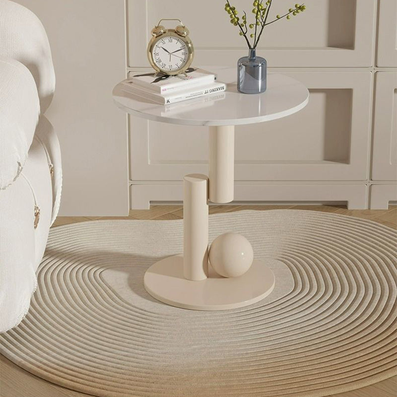 Zeitgenössischer kreativer runder Zylinder-Orb-Felsplatte-Kaffeetisch aus Kohlenstoffstahl für das Wohnzimmer 