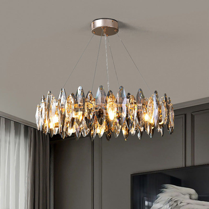 Lustre ovale moderne en cristal et fer avec 5/6/10 lumières pour salon 