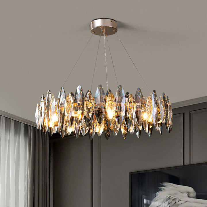 Lustre ovale moderne en cristal et fer avec 5/6/10 lumières pour salon 