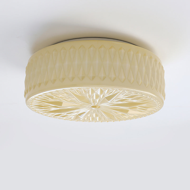 Contemporary Simplicity Cylindrical Engraved Iron Glass LED Flush Mount Ceiling Light For Living Room