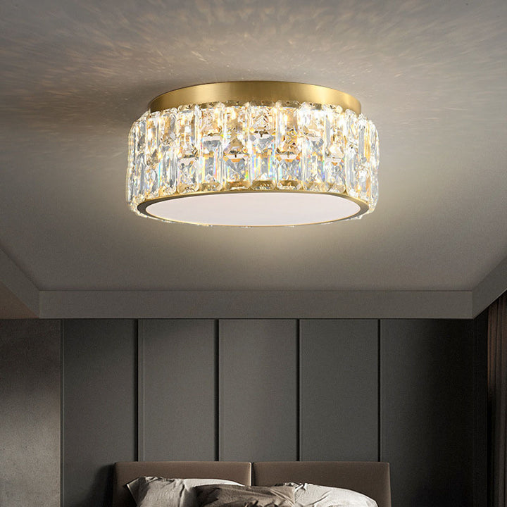 Contemporáneo Escandinavo Cilíndrico de Cobre Cristal 4/6 Luces de Montaje al Ras para Techo en Dormitorio 