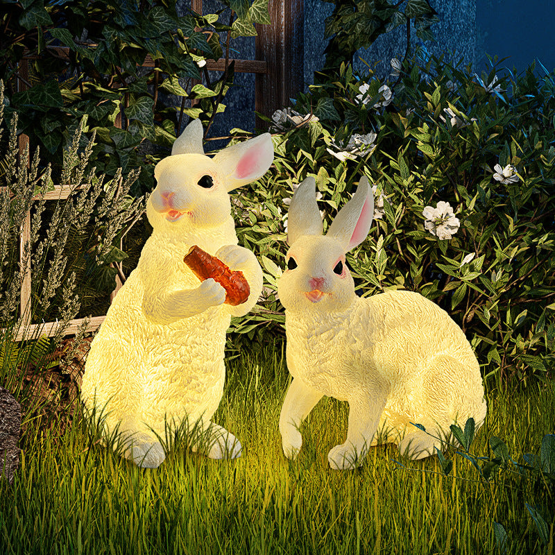 Modern Art Deco Solar Waterproof Resin Rabbit Carrot LED Landscape Lig ...