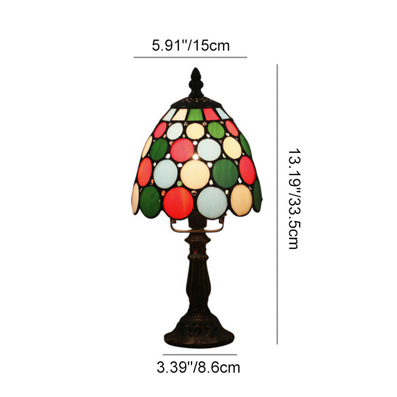 Lámpara de mesa Tiffany tradicional redonda de aleación y vidrio con pantalla cónica tipo domo de 1 luz para dormitorio 