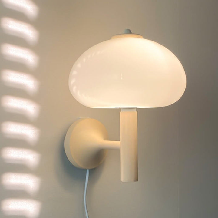 Contemporary Nordic Milk White Iron Glass Dome Mushroom 1-Light Wall Sconce Lamp For Bedroom