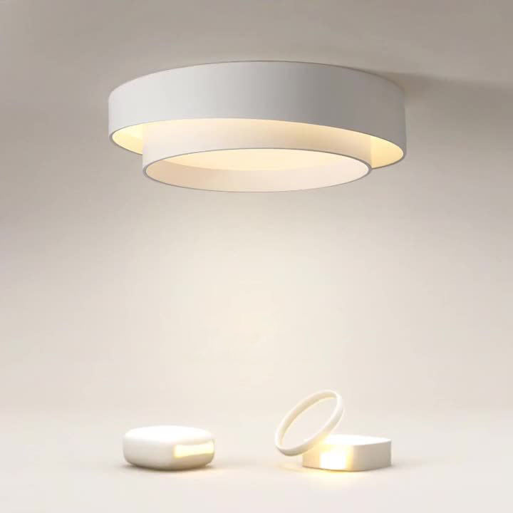 Simplicité Contemporaine Plafonnier LED en Fer à Deux Couches avec Abat-jour Rond pour Salon 