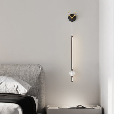 Moderne minimalistische Streifen Geweih Orb voller Kupfer Kristall Silikon LED Wandleuchte Lampe für Schlafzimmer 