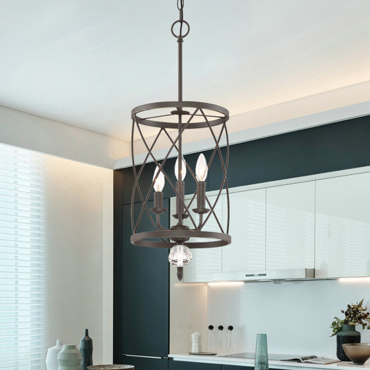 Retro Schmiedeeisen 3-Licht Openwork Säule Kronleuchter 