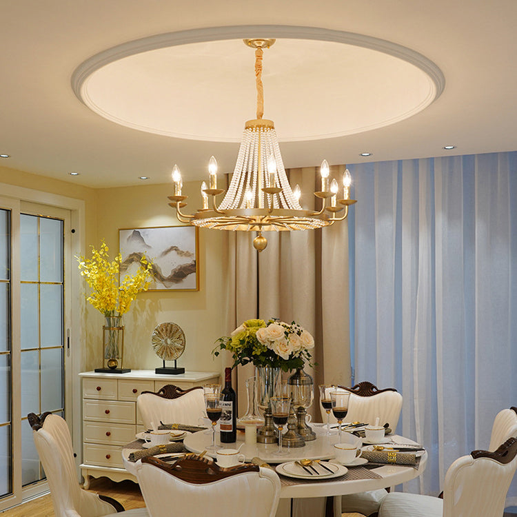 Chandelier Contemporain de Luxe en Fer Rond avec Cadre, Perles de Cristal, 6/8/10/12 Lumières pour Salon 