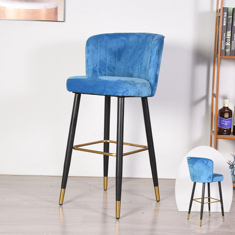Tabouret de bar carré en bois de frêne moderne simplicité avec dossier et repose-pieds en fer, velours, acier inoxydable et éponge pour cuisine 
