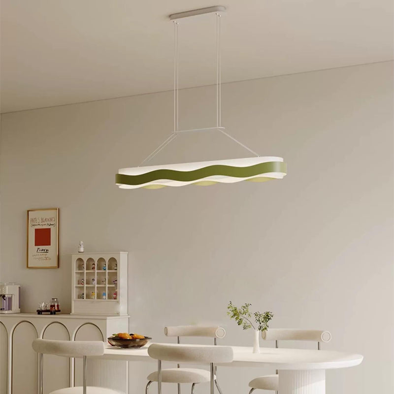 Moderne minimalistische Rechteck Welle Eisen Hardware Acryl LED Insel Licht Kronleuchter für Esszimmer 