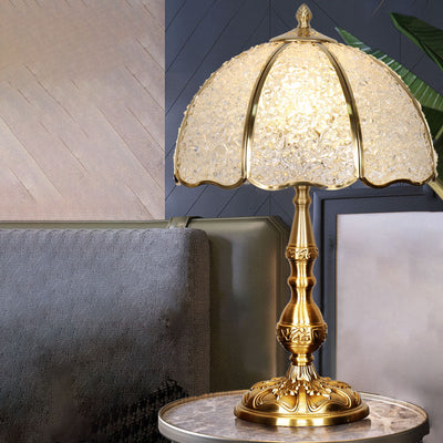 Modern Luxury Umbrella Half Circle Full Copper Crystal 1-Light Table Lamp For Bedroom