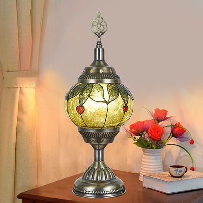 Traditional Tiffany Romantic Oval Iron Enameled 1-Light Table Lamp For Bedroom