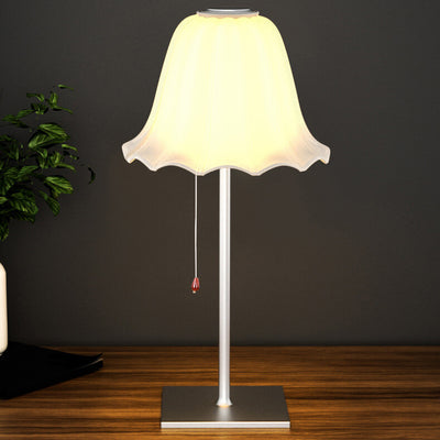 European Simple Glass Pod Pleated Shade Pull Cord LED Table Lamp