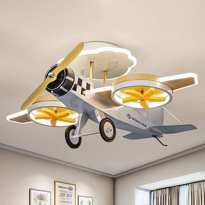 Creative Cartoon Airplane Iron Acrylic LED Kids Semi-Flush Mount Ceiling Light