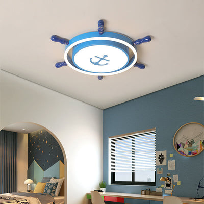 Modern Children's Pirate Ship Rudder Iron Acrylic LED Flush Mount Ceiling Light