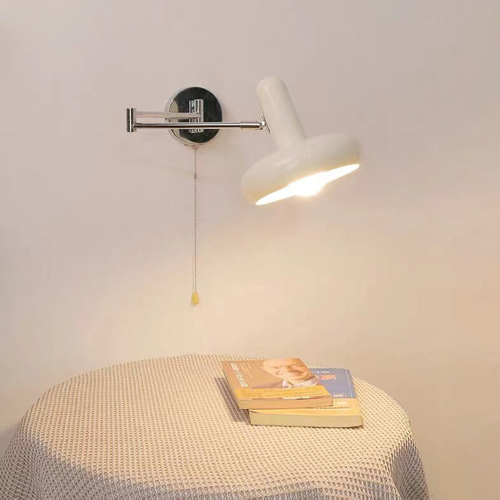 Bras oscillant rond rétractable en fer blanc crème nordique 1-lumière applique murale 