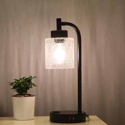 Modern Simple Iron Glass Cylinder Dual USB Touch 1-Light Table Lamp