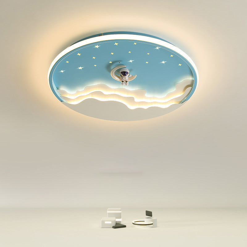 Lustre Plafonnier LED Rond Nuage Astronaute en Fer Créatif Contemporain pour Chambre d&