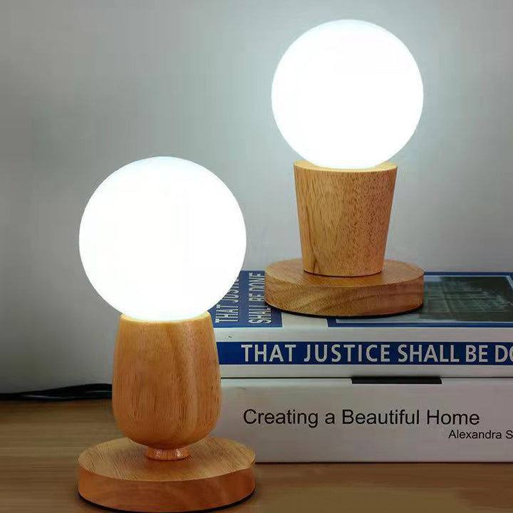 Lámpara de mesa de 1 luz de vidrio y madera escandinava contemporánea para dormitorio 