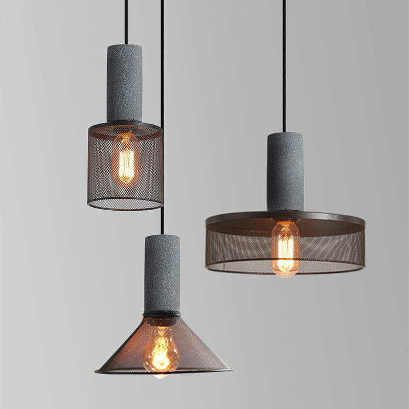 Contemporary Industrial Cylindrical Tapered Cement Iron 1-Light Pendant Light For Living Room