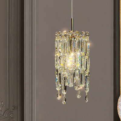 Art Déco Moderne Cylindre Matériel Cristal 1-Lumière Suspension Pour Salon 