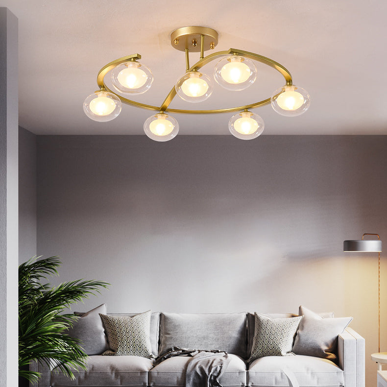 Zeitgenössischer Luxus-Hardware-Rahmen Glaskugelschirm 7-Licht Kronleuchter für Schlafzimmer 