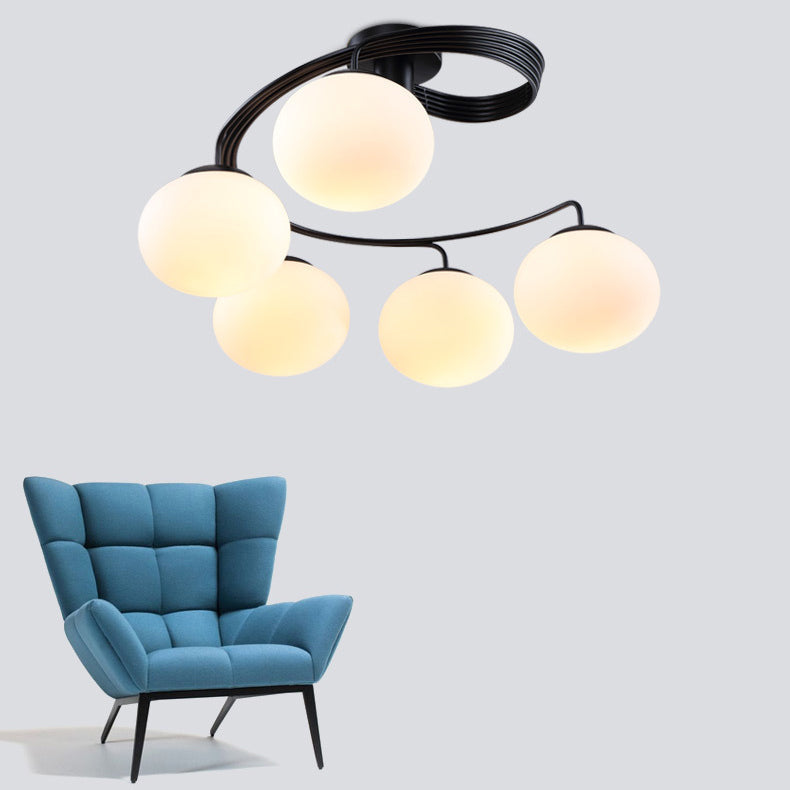 Lustre de plafond semi-encastré moderne minimaliste à ligne courbée ovale en fer et verre 3/5 lumières pour salon 