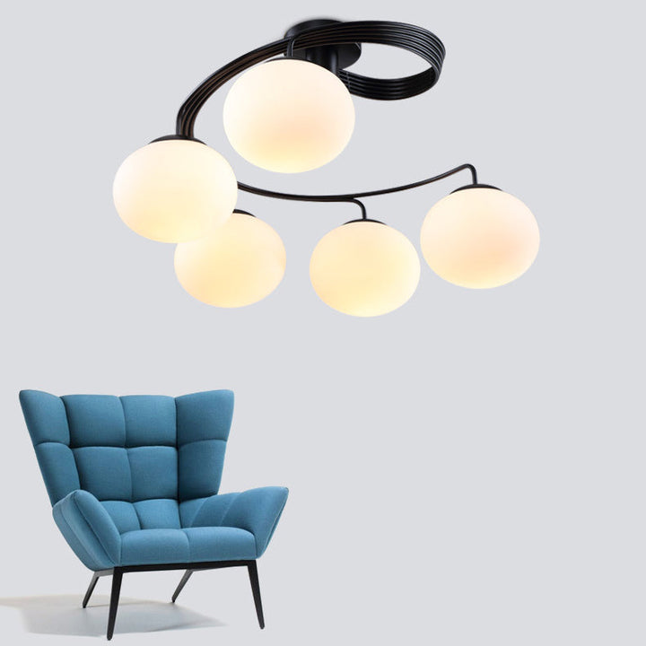 Lustre de plafond semi-encastré moderne minimaliste à ligne courbée ovale en fer et verre 3/5 lumières pour salon 