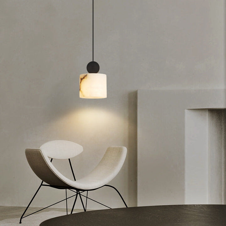 Lumière Suspendue Moderne Minimaliste Cylindre Cône Demi-Ronde en Cuivre et Pierre à 1 Ampoule Pour Chambre 