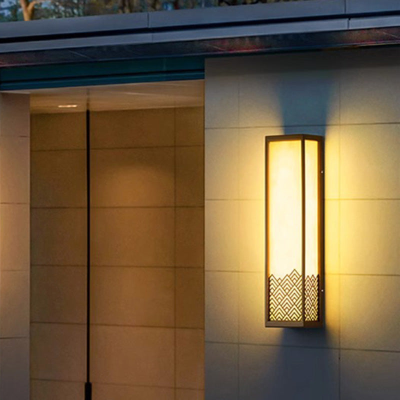 Applique murale LED extérieure cubique en acier inoxydable étanche imitation marbre chinois traditionnel pour jardin 