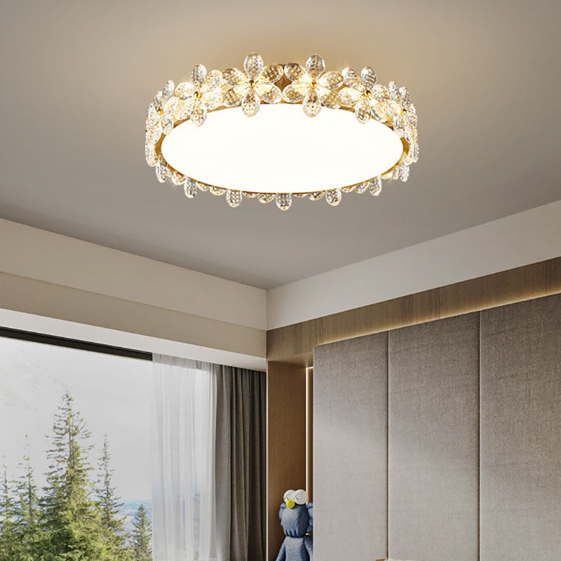 Luz de techo semi-empotrada contemporánea creativa cilíndrica de flor de cerezo de cobre con cristal LED para sala de estar 