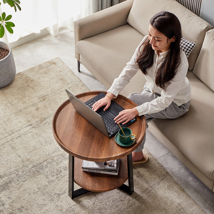 Contemporary Nordic Round Iron MDF Coffee Table 2-Tier For Living Room