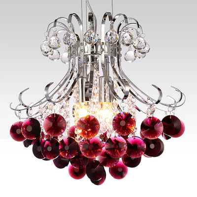 Lustre à 4 lumières avec cadre argenté et boule de cristal raisin de luxe moderne pour salon 