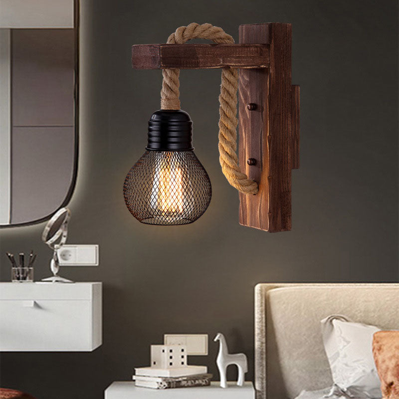 Traditionelle Vintage Holzbalken Eisenkäfig 1-Licht Wandleuchte Lampe für Wohnzimmer 