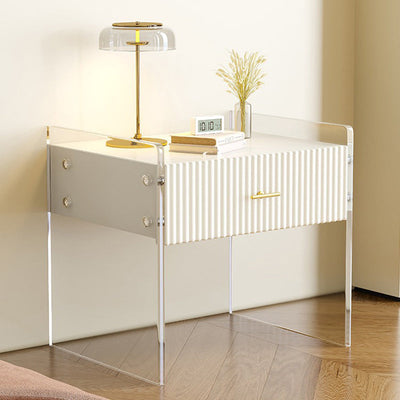 Table de chevet moderne de luxe rectangulaire en acrylique verre trempé bois massif 1 tiroir pour chambre 