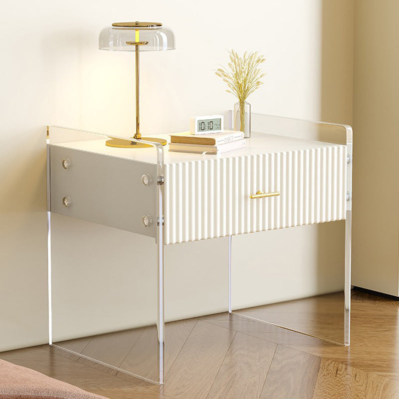 Table de chevet moderne de luxe rectangulaire en acrylique verre trempé bois massif 1 tiroir pour chambre 
