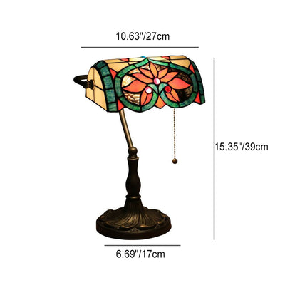 Tiffany Vintage Floral Peach Heart Stained Glass 1-Light Bank Table Lamp