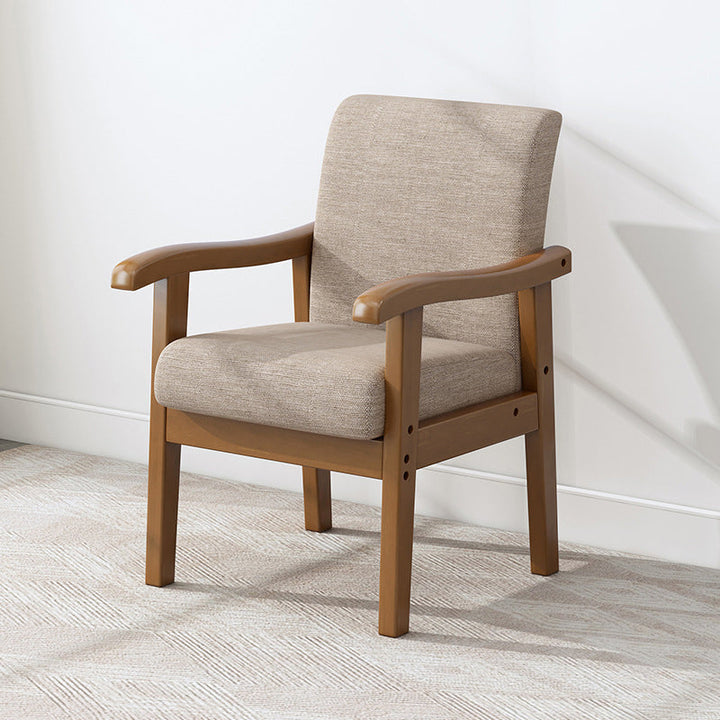 Silla de madera de caucho con tapizado de algodón y lino, estilo minimalista moderno y cuadrado, para sala de estar 