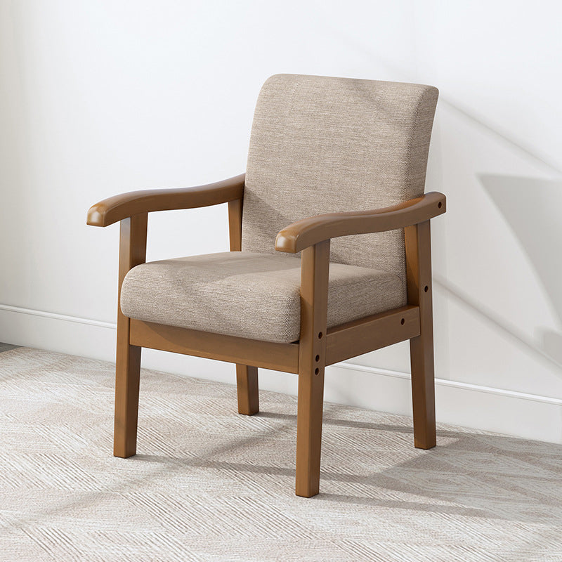 Silla moderna minimalista cuadrada tapizada en tela de algodón y lino con madera maciza para sala de estar 