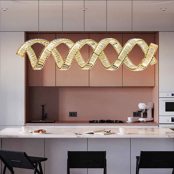 Moderno Lujo Acero Inoxidable Cristal Doble Bucle Ola Lámpara LED Para Comedor 