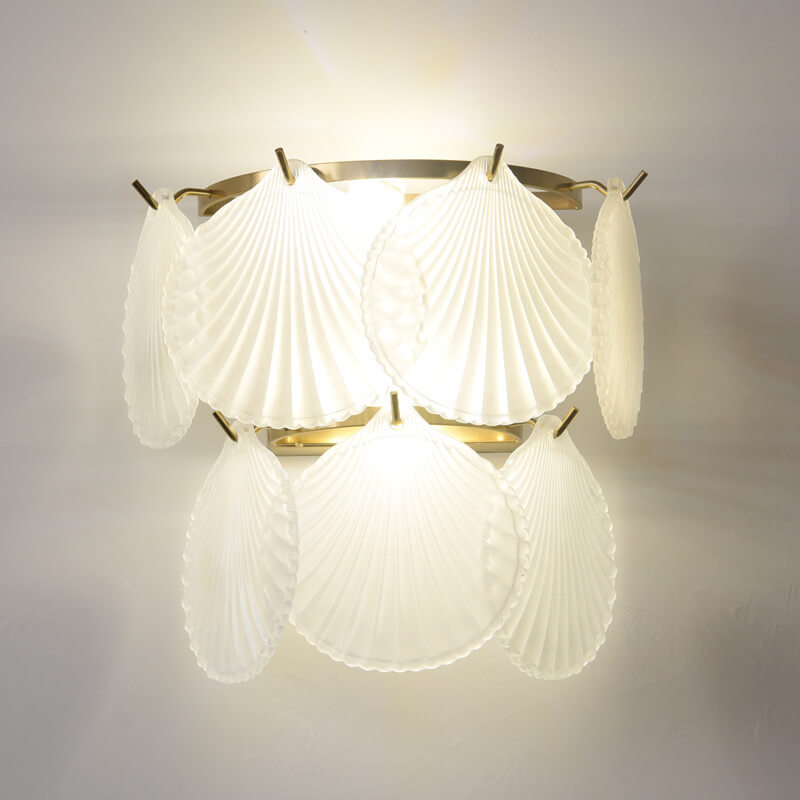 French Light Luxury Frosted Glass Shell 2-Light Wall Sconce Lamp