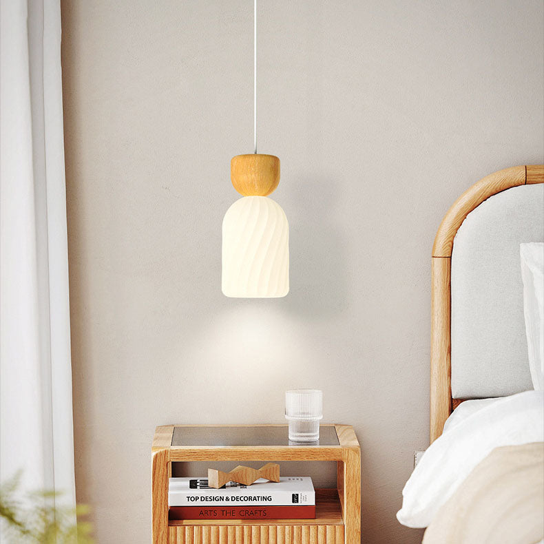 Contemporary Scandinavian Log Glass Round 1/3-Light Pendant Light For Bedroom