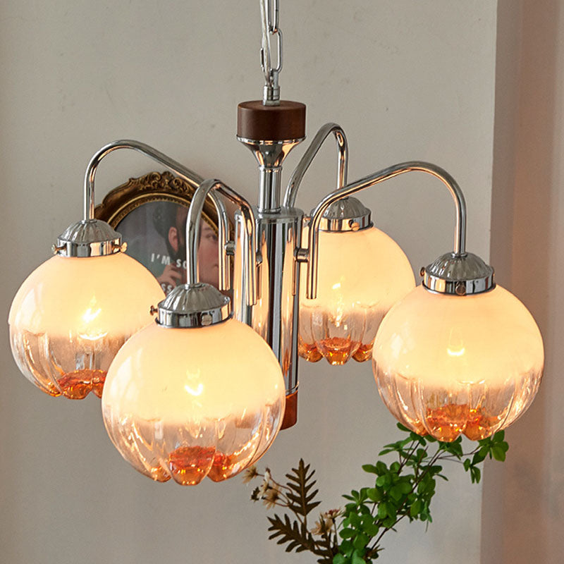 Zeitgenössischer Vintage Pod Eisenglas 3/4/5 Licht Kronleuchter für Wohnzimmer 