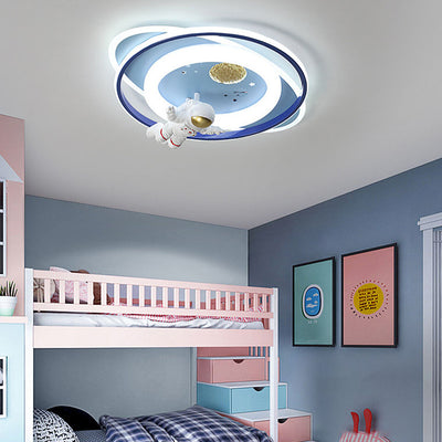 Modern Creative Kids Iron Cartoon Astronaut Rocket LED Flush Mount Ceiling Light