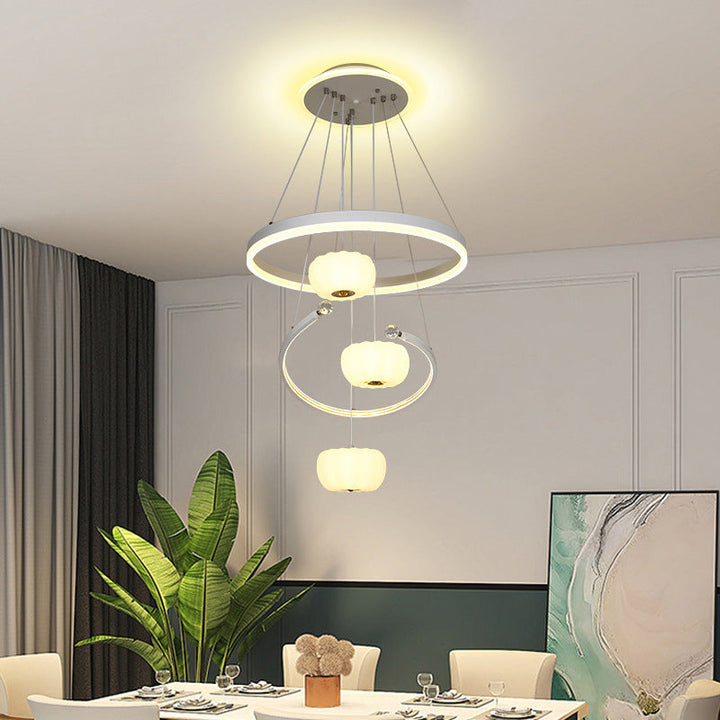 Moderne minimalistische Runde Zweig Kürbis Haus Acryl Eisen LED Kronleuchter für Wohnzimmer 
