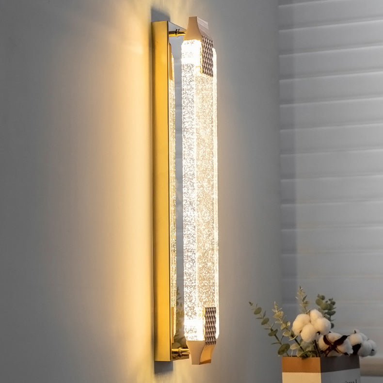 مصباح حائط LED من الفولاذ المقاوم للصدأ بظل كريستالي مستطيل مبهر مع نسيج فقاعي للغرفة المعيشية 