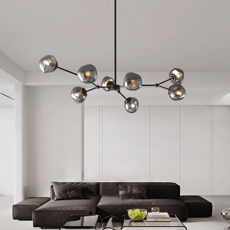 Lustre contemporain créatif en orbe de lave tout en cuivre avec verre 3/5/8 lumières pour salon 